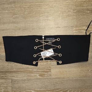 Forever 21 Black Corset Belt SZ 3X With Gold Lace Up Chains